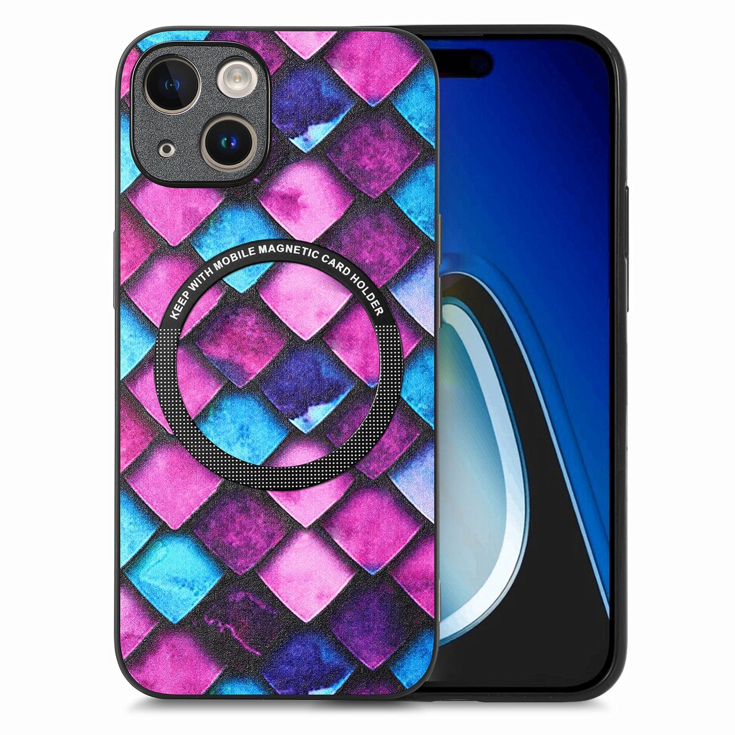 ELECTROPRIME For iPhone 15 Colored Drawing Leather Back Phone Case(Purple Scales)