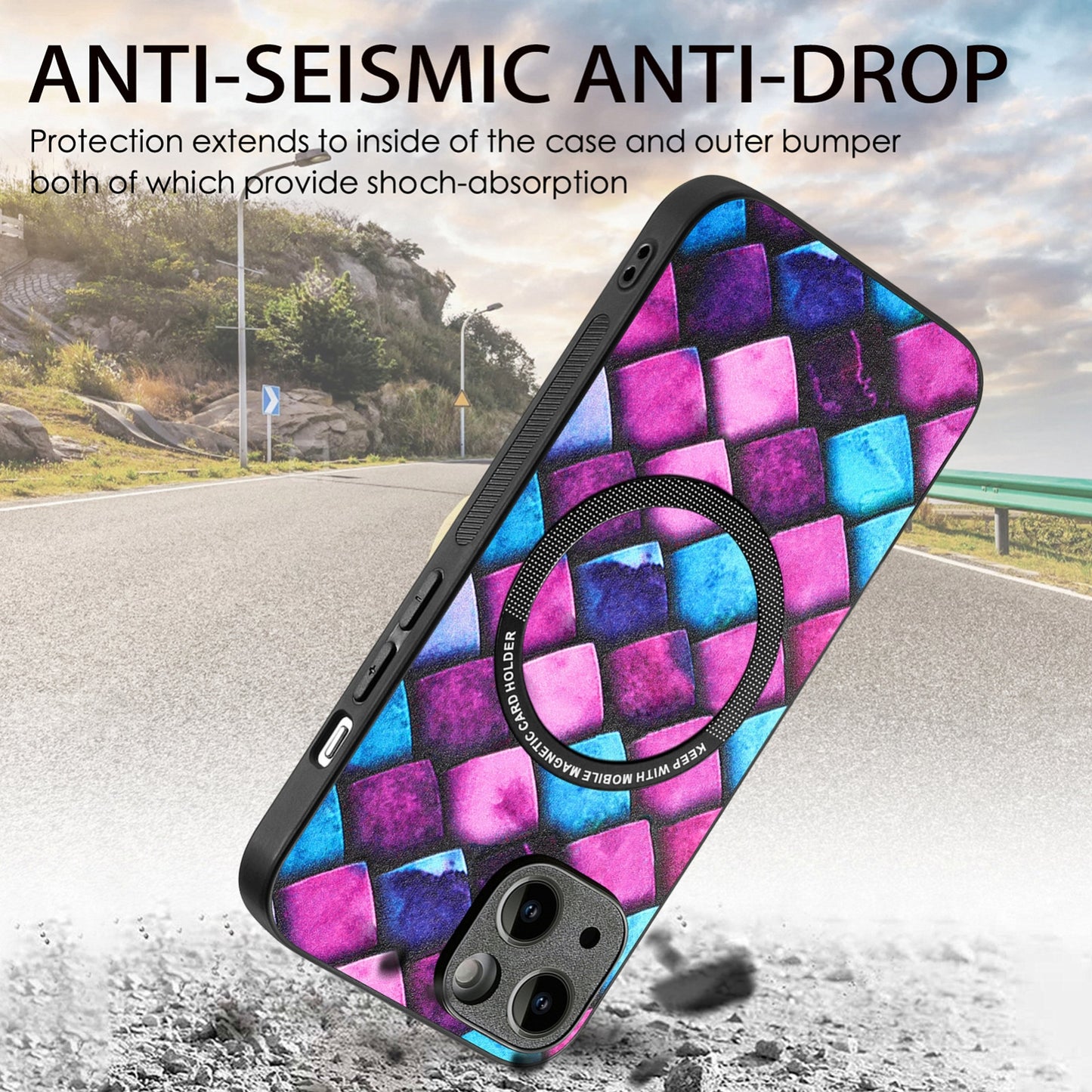 ELECTROPRIME For iPhone 15 Colored Drawing Leather Back Phone Case(Purple Scales)