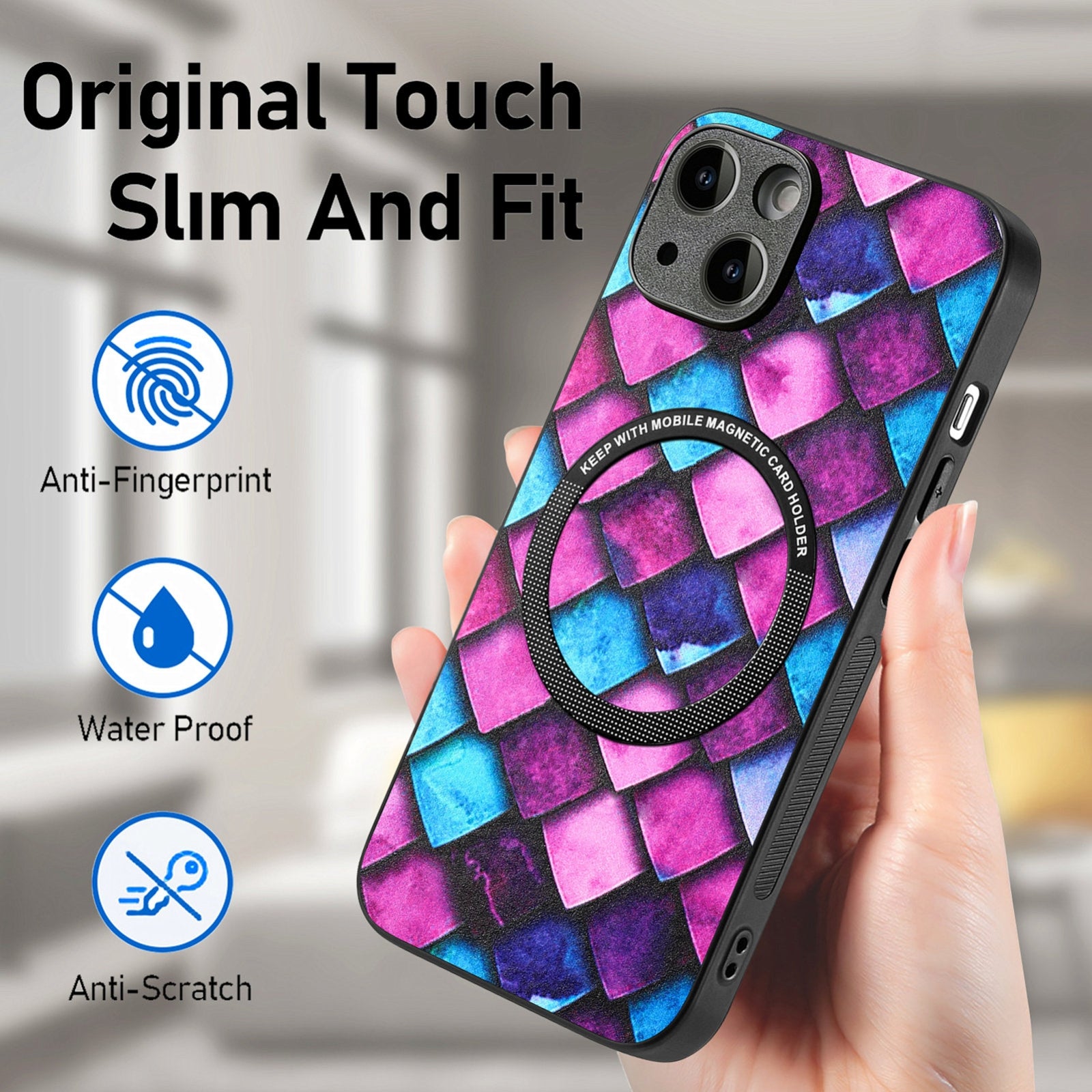 ELECTROPRIME For iPhone 15 Colored Drawing Leather Back Phone Case(Purple Scales)