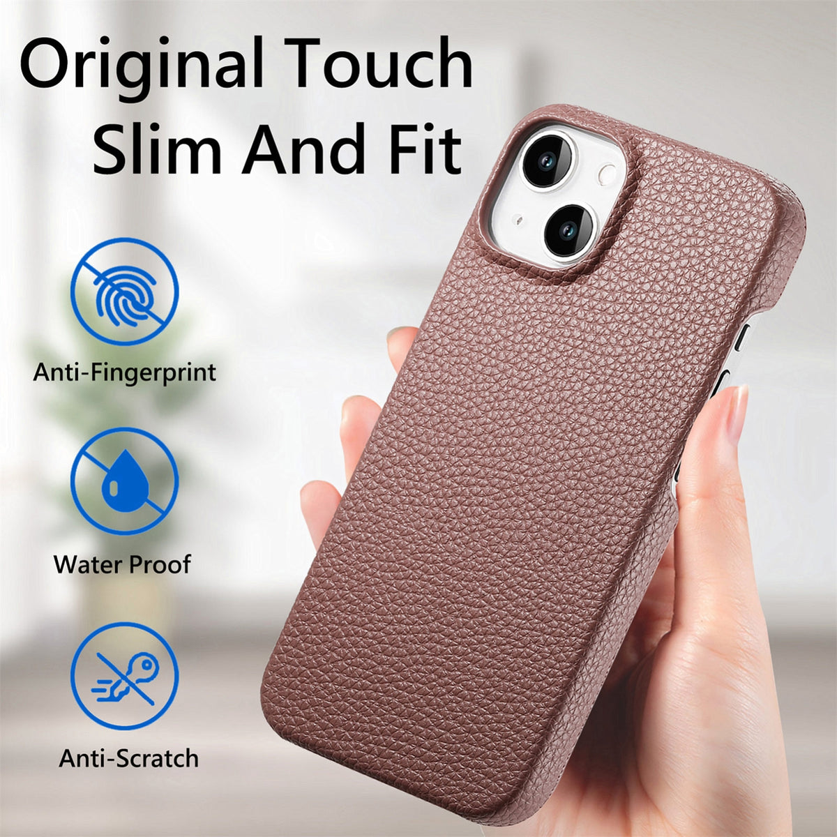 ELECTROPRIME For iPhone 15 Litchi Oil Edge Leather Back Phone Case(Jujube Apricot)