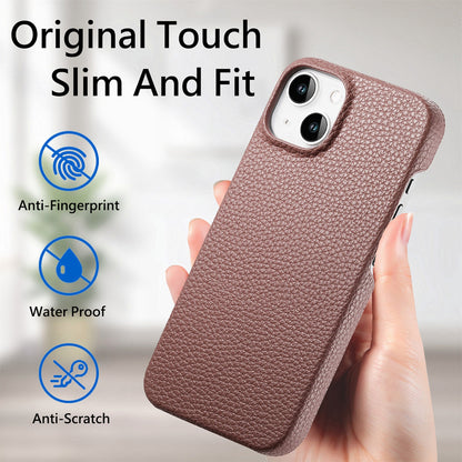 ELECTROPRIME For iPhone 15 Litchi Oil Edge Leather Back Phone Case(Jujube Apricot)