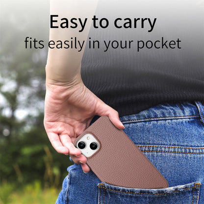 ELECTROPRIME For iPhone 15 Litchi Oil Edge Leather Back Phone Case(Jujube Apricot)
