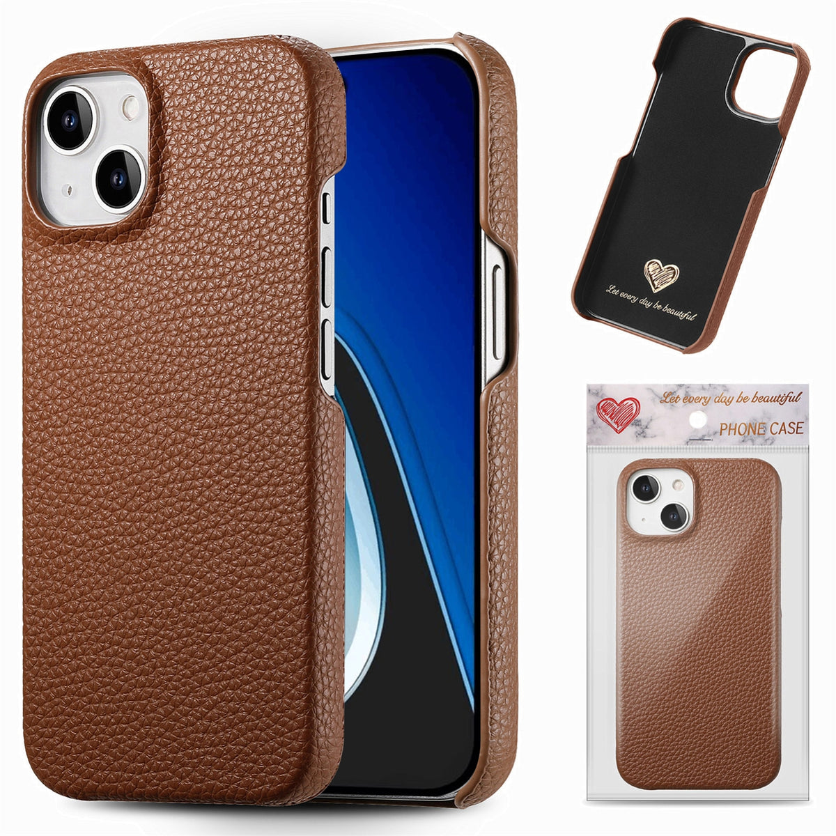 ELECTROPRIME For iPhone 15 Litchi Oil Edge Leather Back Phone Case(Brown)