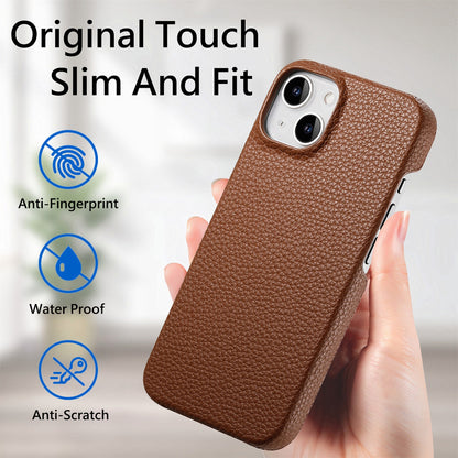 ELECTROPRIME For iPhone 15 Litchi Oil Edge Leather Back Phone Case(Brown)