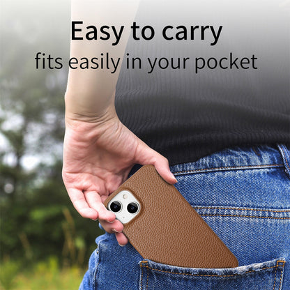 ELECTROPRIME For iPhone 15 Litchi Oil Edge Leather Back Phone Case(Brown)