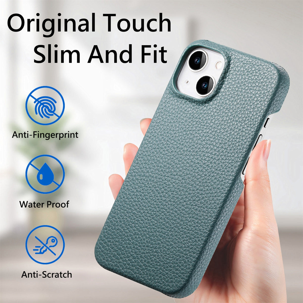 ELECTROPRIME For iPhone 15 Litchi Oil Edge Leather Back Phone Case(Light Blue)
