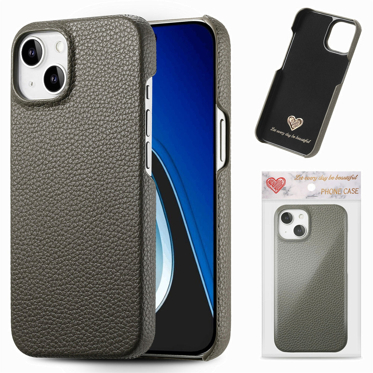 ELECTROPRIME For iPhone 15 Litchi Oil Edge Leather Back Phone Case(Grey)