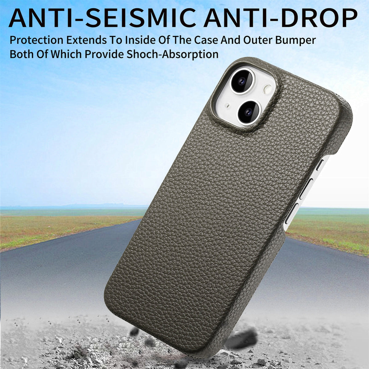 ELECTROPRIME For iPhone 15 Litchi Oil Edge Leather Back Phone Case(Grey)