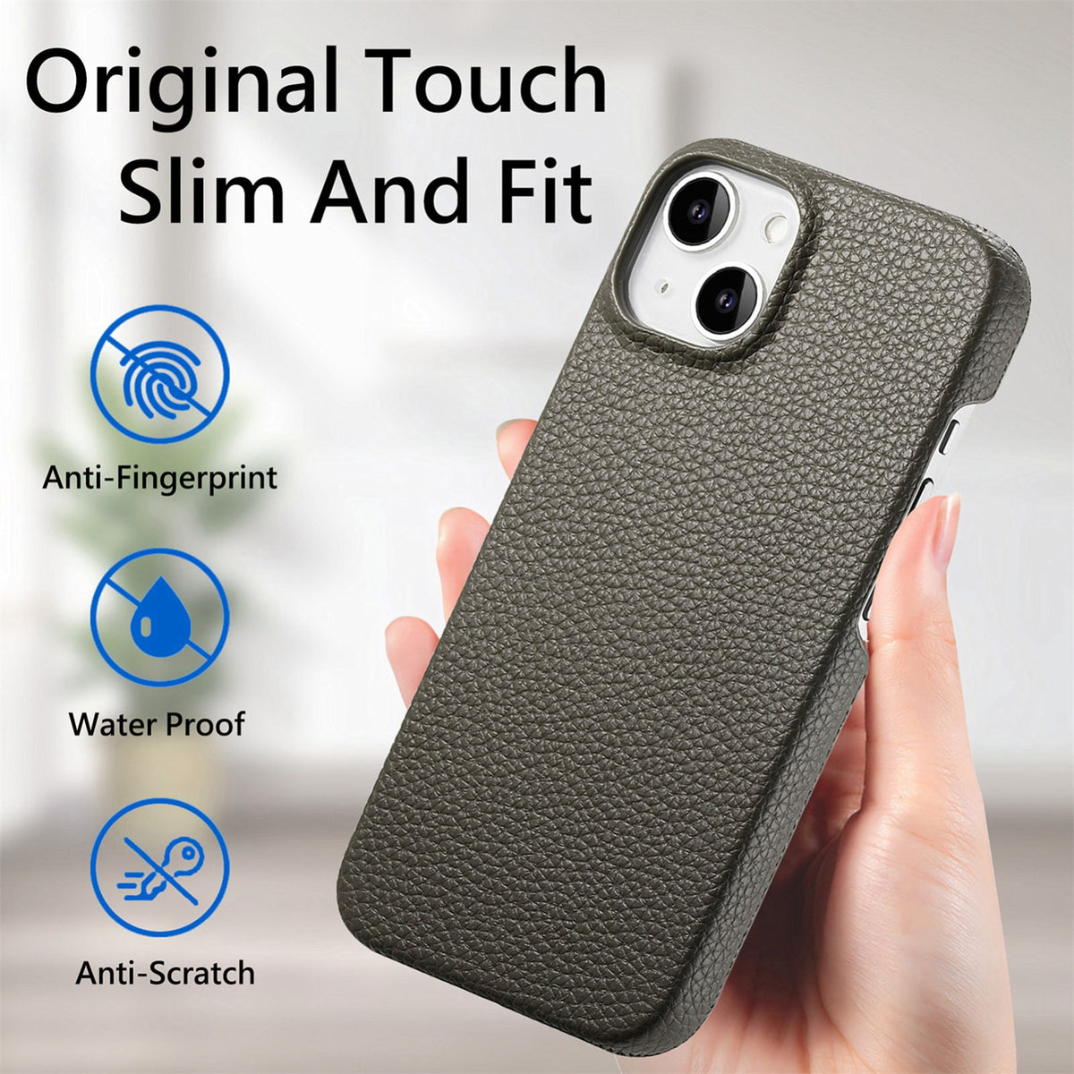 ELECTROPRIME For iPhone 15 Litchi Oil Edge Leather Back Phone Case(Grey)