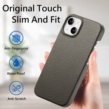 ELECTROPRIME For iPhone 15 Litchi Oil Edge Leather Back Phone Case(Grey)