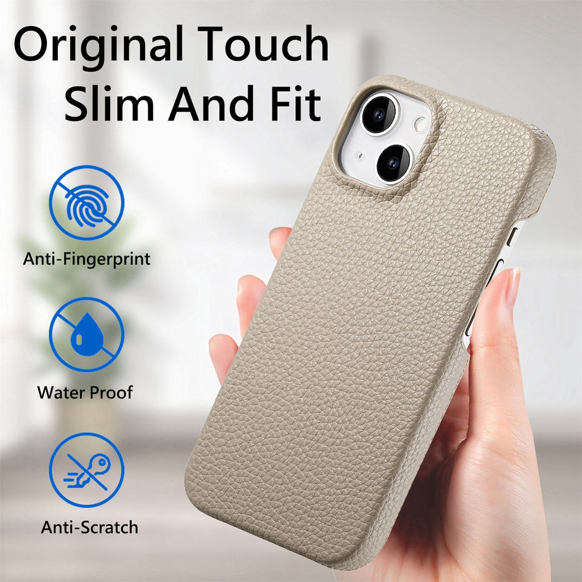 ELECTROPRIME For iPhone 15 Litchi Oil Edge Leather Back Phone Case(Khaki)