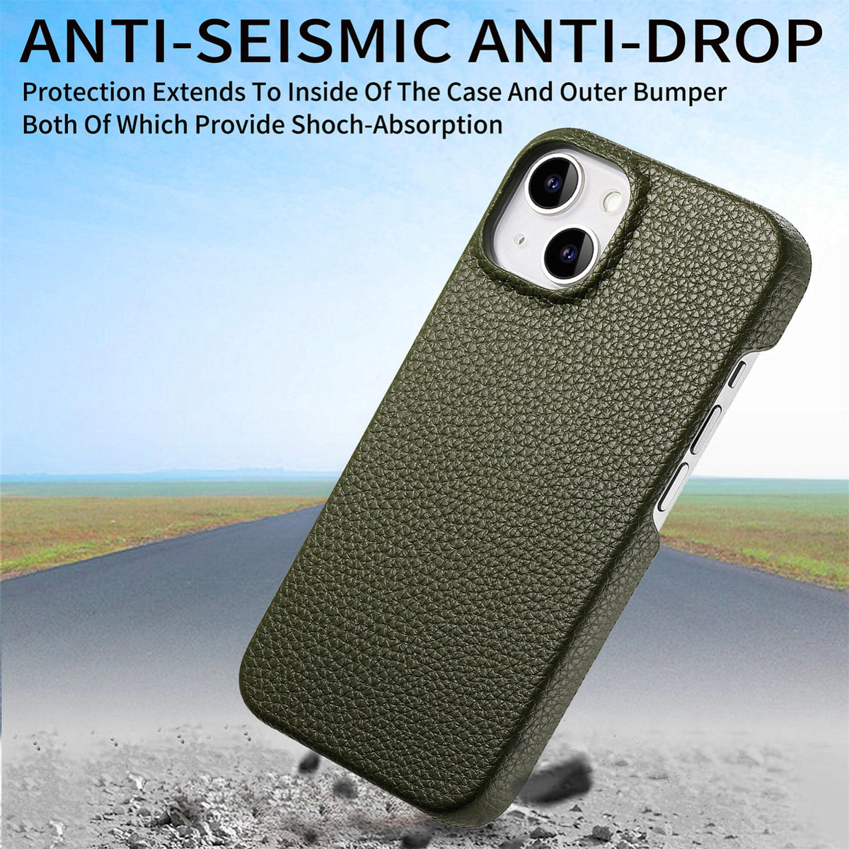 ELECTROPRIME For iPhone 15 Litchi Oil Edge Leather Back Phone Case(Green)