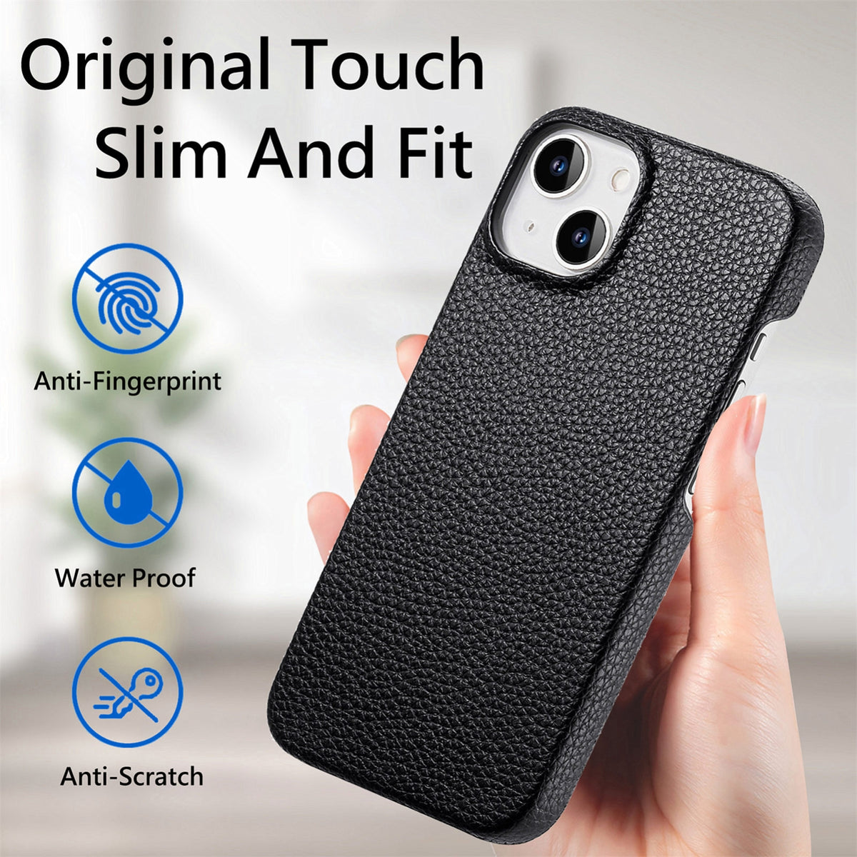 ELECTROPRIME For iPhone 15 Plus Litchi Oil Edge Leather Back Phone Case(Black)