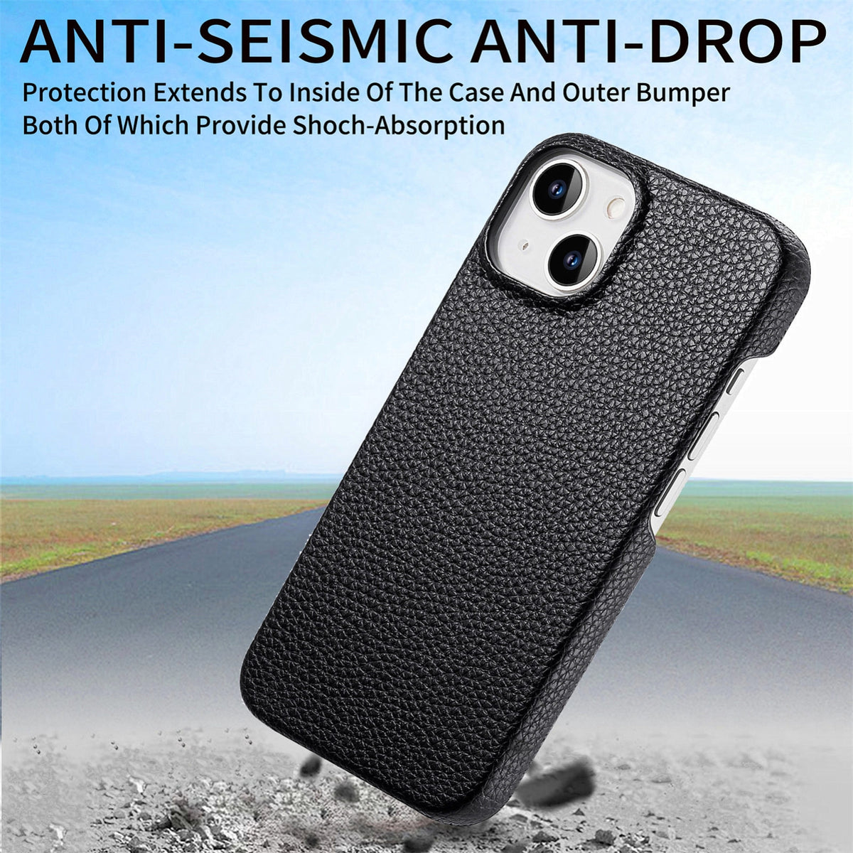 ELECTROPRIME For iPhone 15 Plus Litchi Oil Edge Leather Back Phone Case(Black)