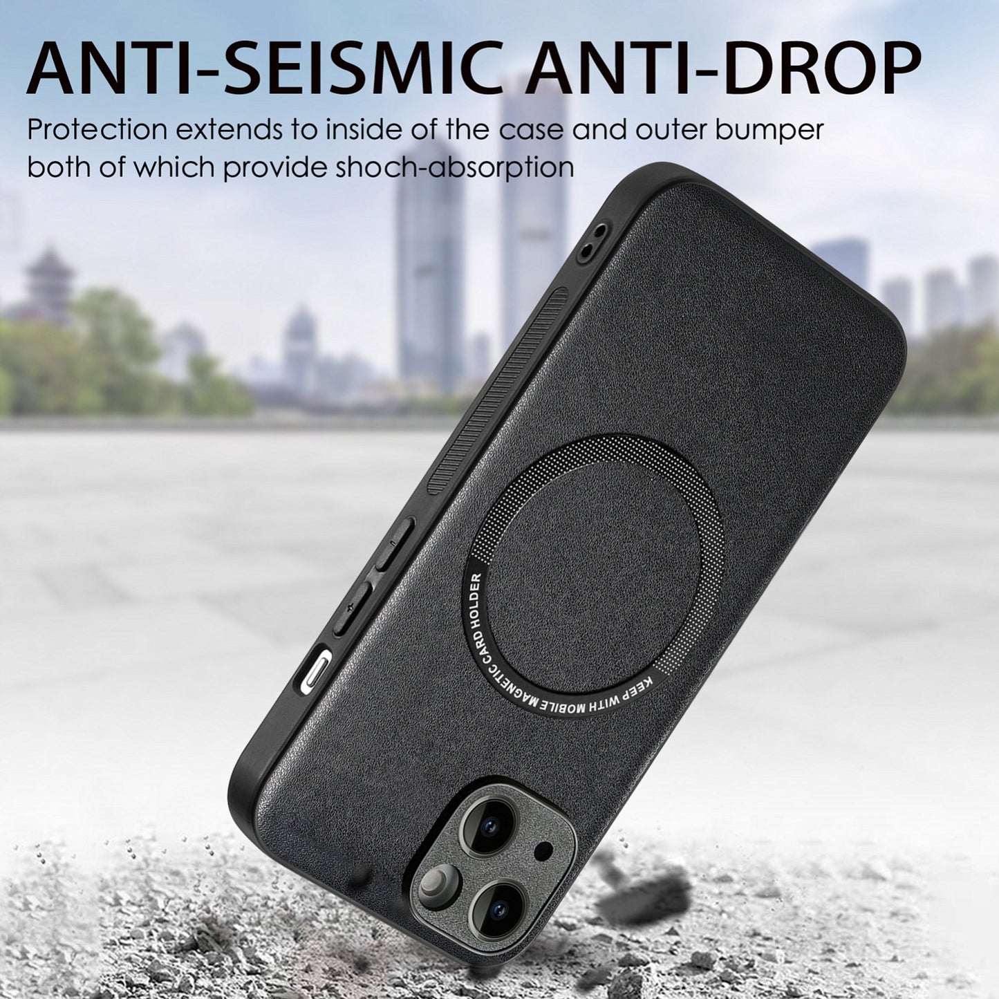 ELECTROPRIME For iPhone 15 Solid Color Leather Skin Back Phone Case(Black)