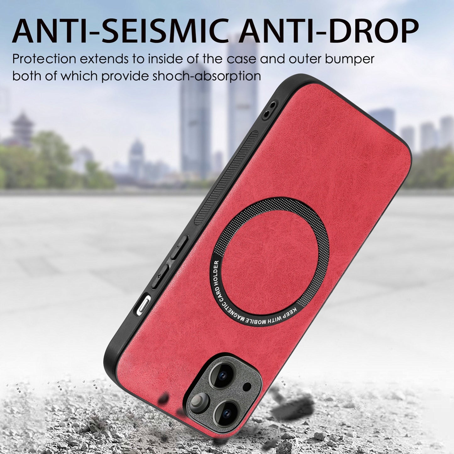 ELECTROPRIME For iPhone 15 Solid Color Leather Skin Back Phone Case(Red)