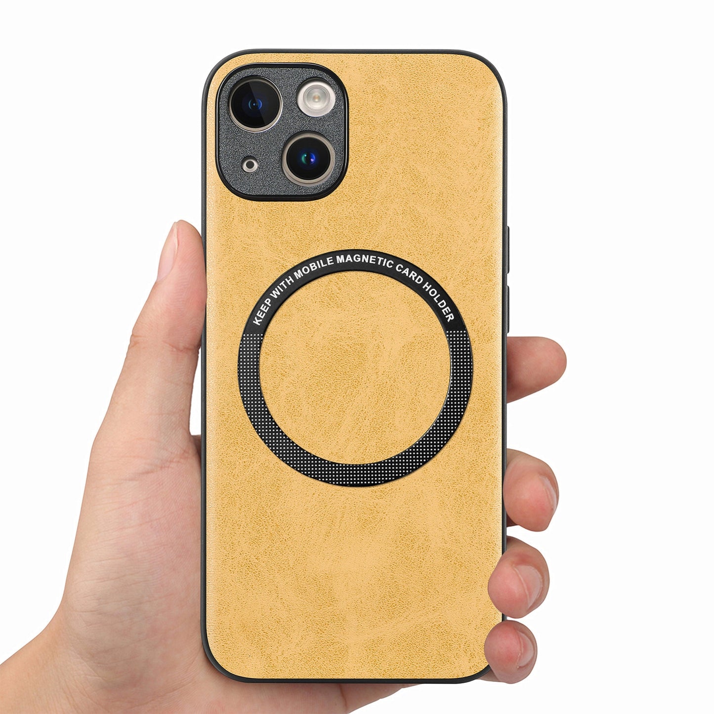 ELECTROPRIME For iPhone 15 Solid Color Leather Skin Back Phone Case(Yellow)