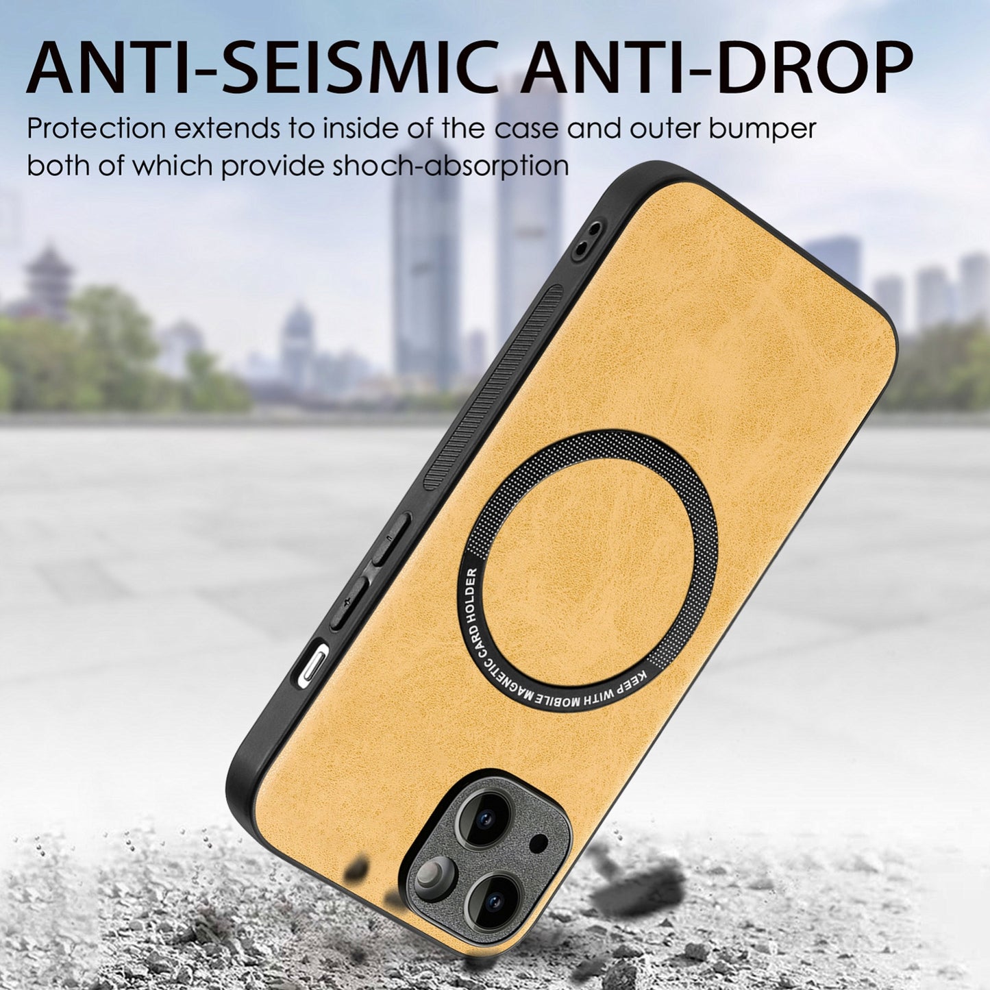 ELECTROPRIME For iPhone 15 Solid Color Leather Skin Back Phone Case(Yellow)