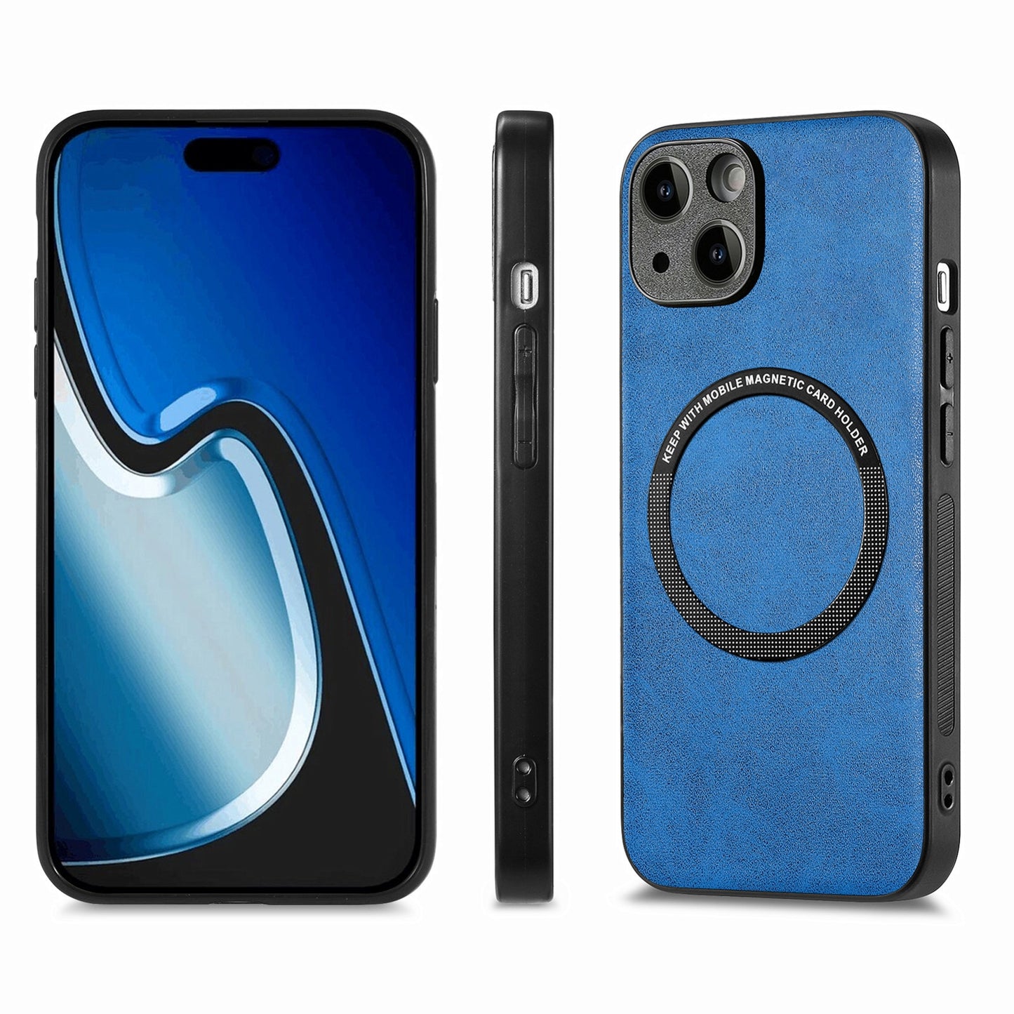 ELECTROPRIME For iPhone 15 Solid Color Leather Skin Back Phone Case(Blue)
