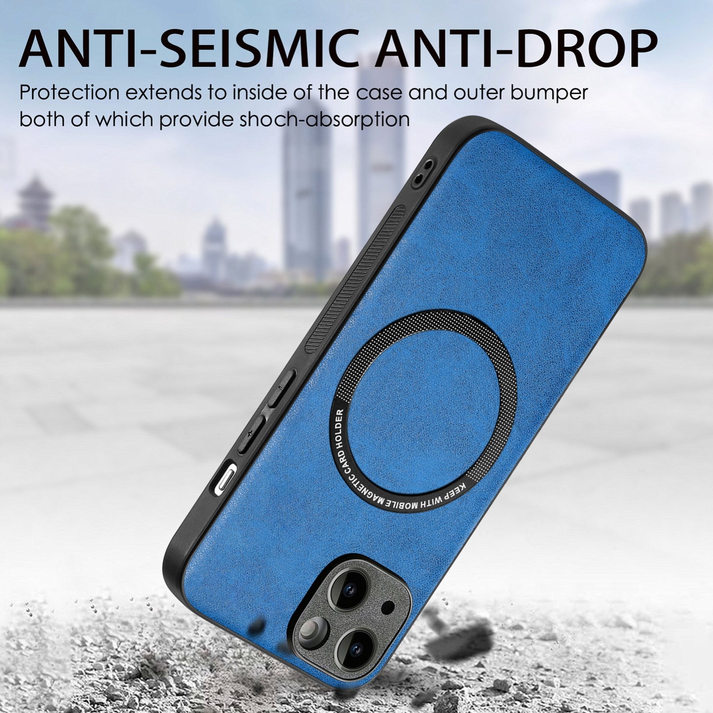 ELECTROPRIME For iPhone 15 Solid Color Leather Skin Back Phone Case(Blue)