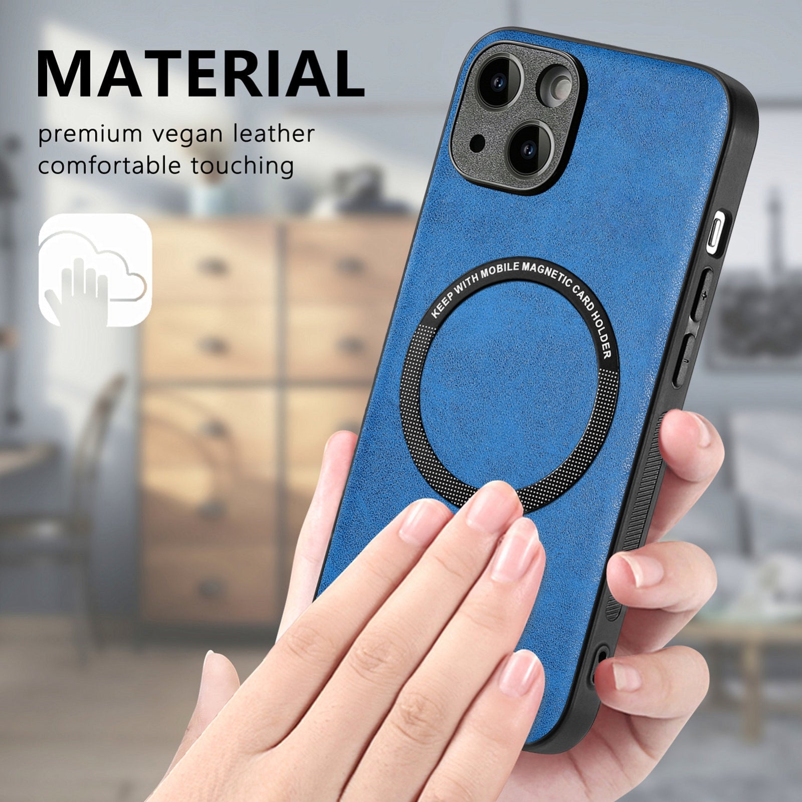 ELECTROPRIME For iPhone 15 Solid Color Leather Skin Back Phone Case(Blue)
