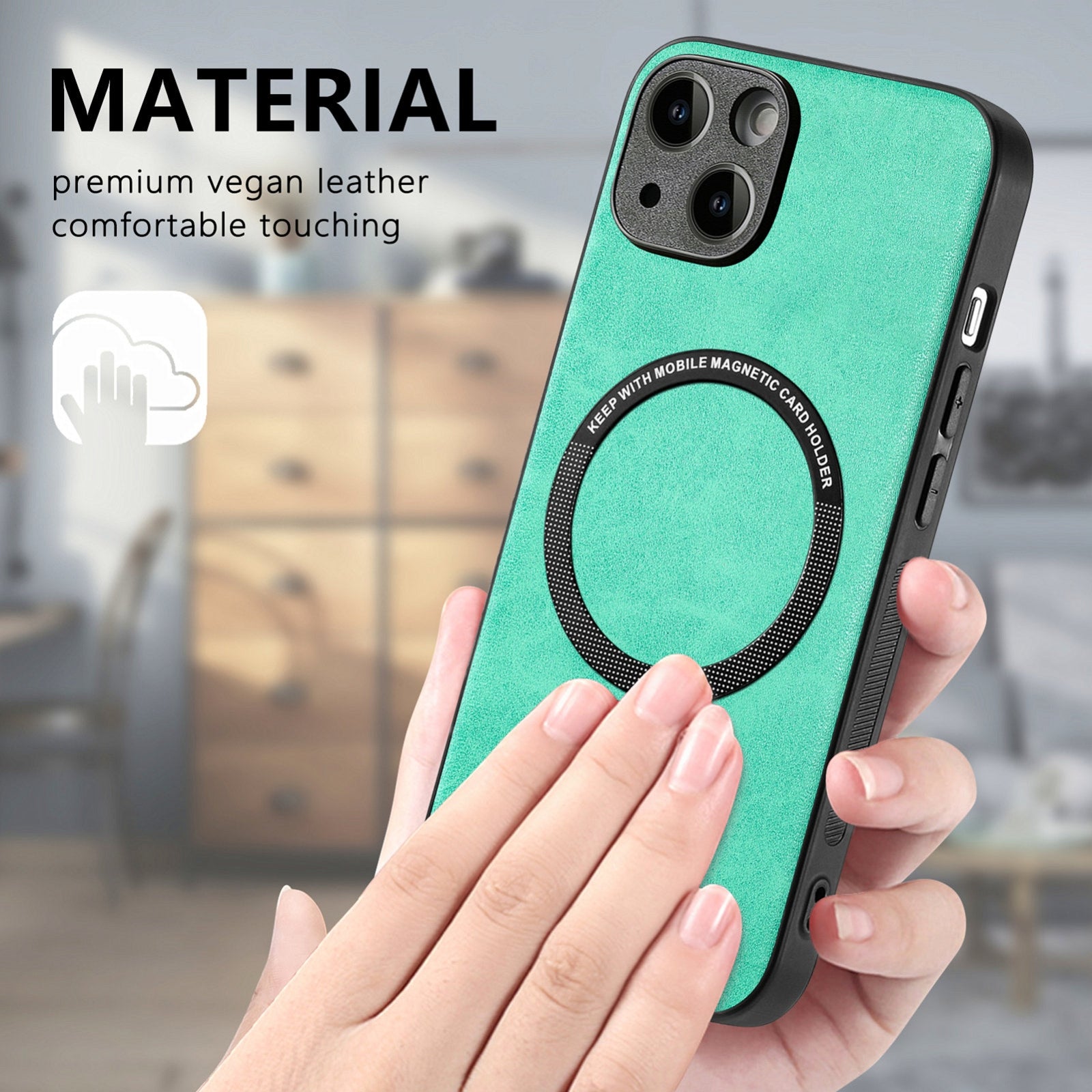 ELECTROPRIME For iPhone 15 Solid Color Leather Skin Back Phone Case(Green)