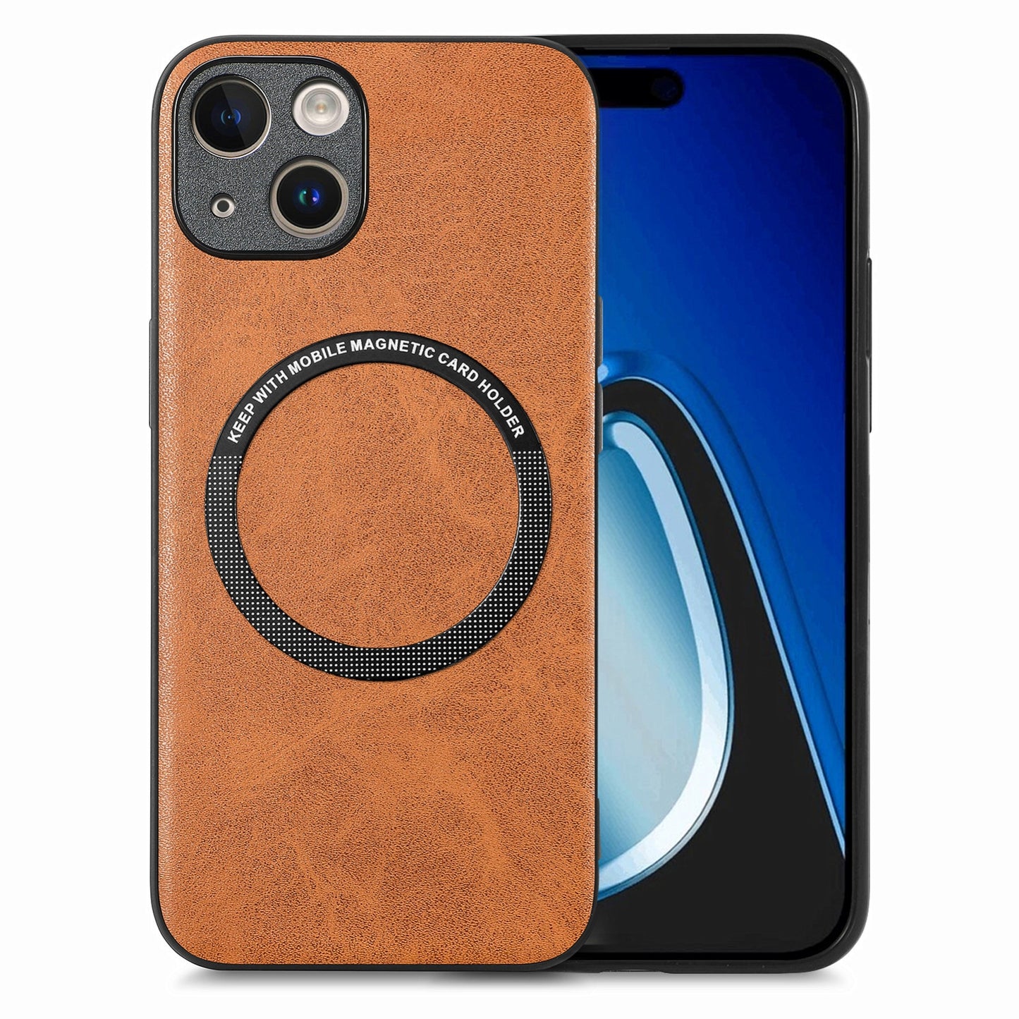 ELECTROPRIME For iPhone 15 Solid Color Leather Skin Back Phone Case(Brown)
