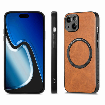 ELECTROPRIME For iPhone 15 Solid Color Leather Skin Back Phone Case(Brown)