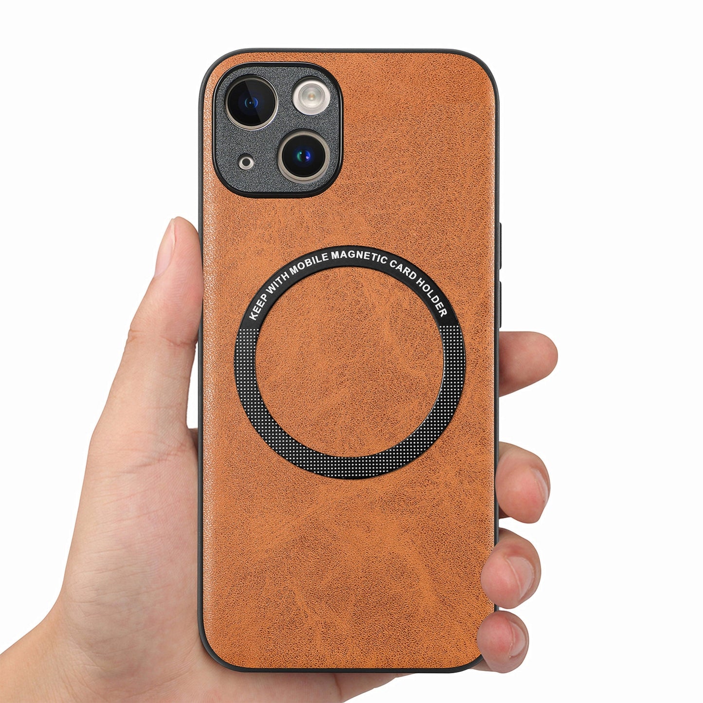 ELECTROPRIME For iPhone 15 Solid Color Leather Skin Back Phone Case(Brown)