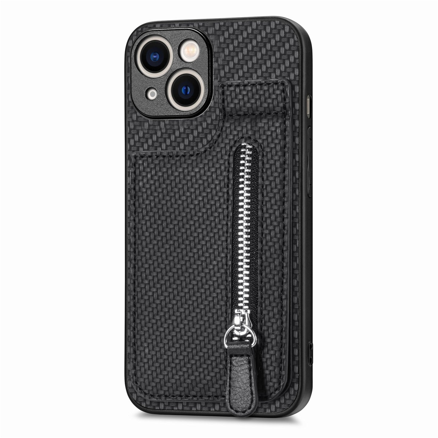 ELECTROPRIME For iPhone 15 Carbon Fiber Vertical Flip Zipper Phone Case(Black)