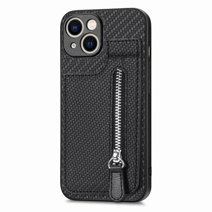ELECTROPRIME For iPhone 15 Carbon Fiber Vertical Flip Zipper Phone Case(Black)