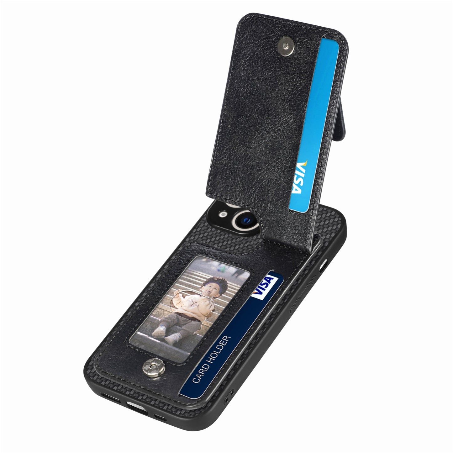ELECTROPRIME For iPhone 15 Carbon Fiber Vertical Flip Zipper Phone Case(Black)