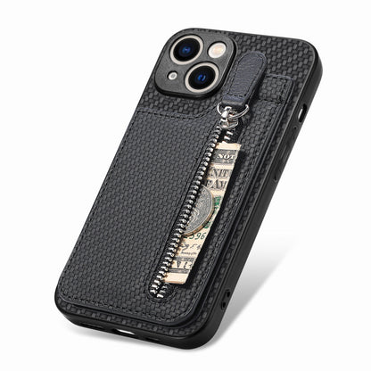 ELECTROPRIME For iPhone 15 Carbon Fiber Vertical Flip Zipper Phone Case(Black)