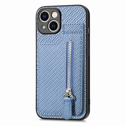 ELECTROPRIME For iPhone 15 Carbon Fiber Vertical Flip Zipper Phone Case(Blue)