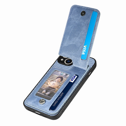 ELECTROPRIME For iPhone 15 Carbon Fiber Vertical Flip Zipper Phone Case(Blue)