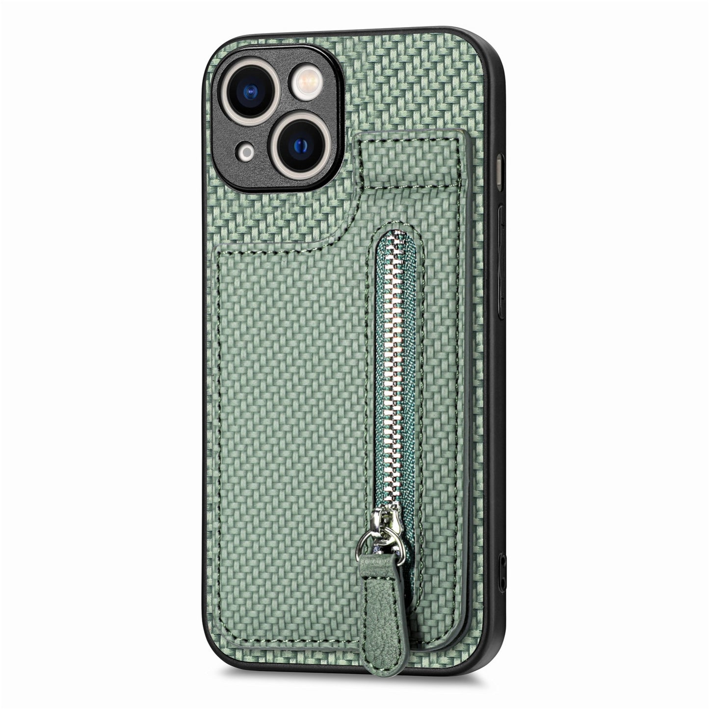 ELECTROPRIME For iPhone 15 Carbon Fiber Vertical Flip Zipper Phone Case(Green)