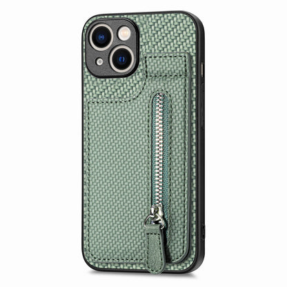 ELECTROPRIME For iPhone 15 Carbon Fiber Vertical Flip Zipper Phone Case(Green)