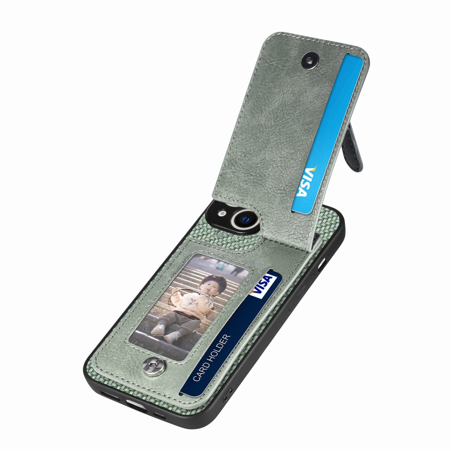 ELECTROPRIME For iPhone 15 Carbon Fiber Vertical Flip Zipper Phone Case(Green)
