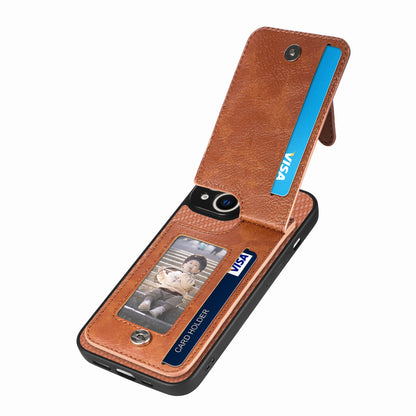 ELECTROPRIME For iPhone 15 Carbon Fiber Vertical Flip Zipper Phone Case(Brown)
