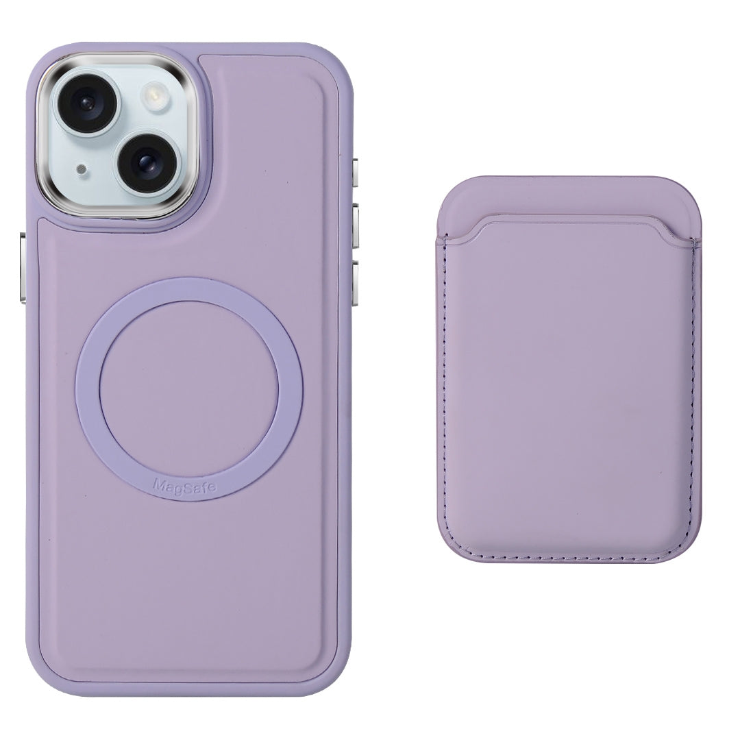 ELECTROPRIME For iPhone 15 Imitation Liquid Skin Feel Plating Magsafe Card Bag Phone Case(Purple)