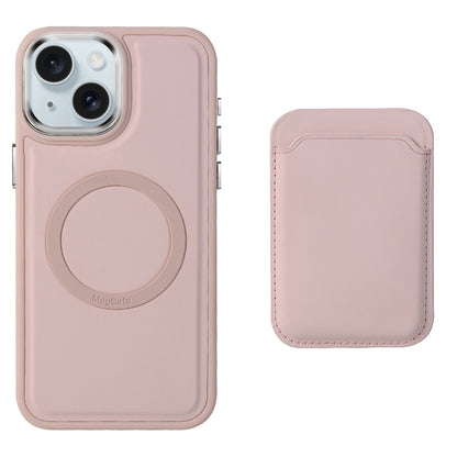 ELECTROPRIME For iPhone 15 Imitation Liquid Skin Feel Plating Magsafe Card Bag Phone Case(Pink)