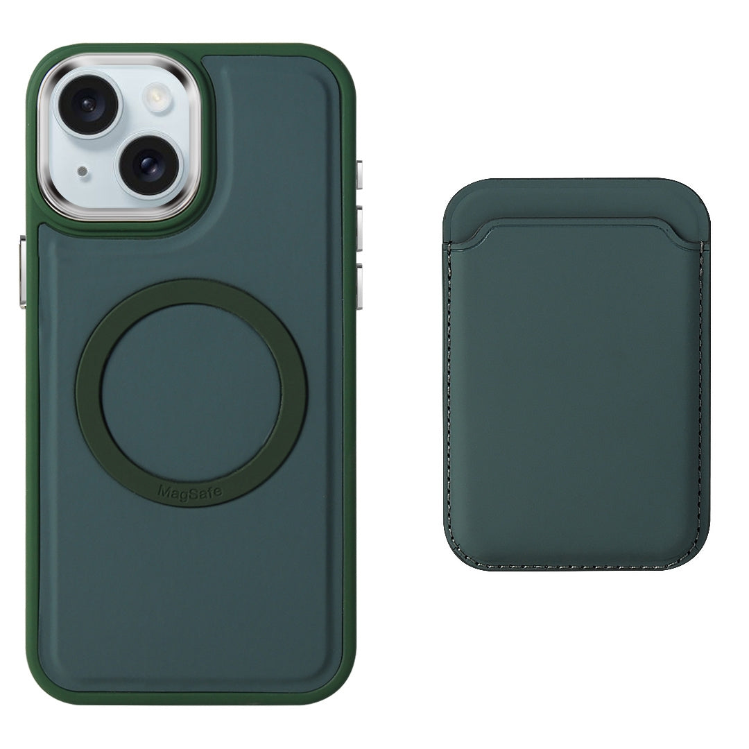 ELECTROPRIME For iPhone 15 Imitation Liquid Skin Feel Plating Magsafe Card Bag Phone Case(Green)