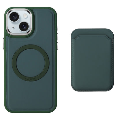 ELECTROPRIME For iPhone 15 Imitation Liquid Skin Feel Plating Magsafe Card Bag Phone Case(Green)