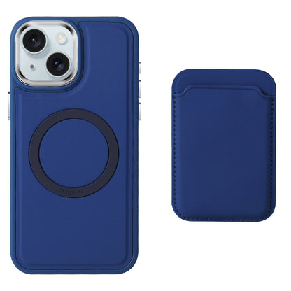 ELECTROPRIME For iPhone 15 Imitation Liquid Skin Feel Plating Magsafe Card Bag Phone Case(Blue)