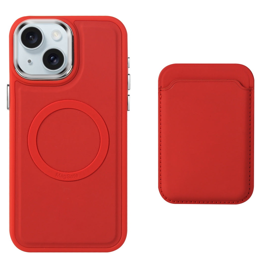 ELECTROPRIME For iPhone 15 Imitation Liquid Skin Feel Plating Magsafe Card Bag Phone Case(Red)