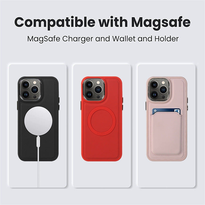 ELECTROPRIME For iPhone 15 Imitation Liquid Skin Feel Plating Magsafe Card Bag Phone Case(Green)