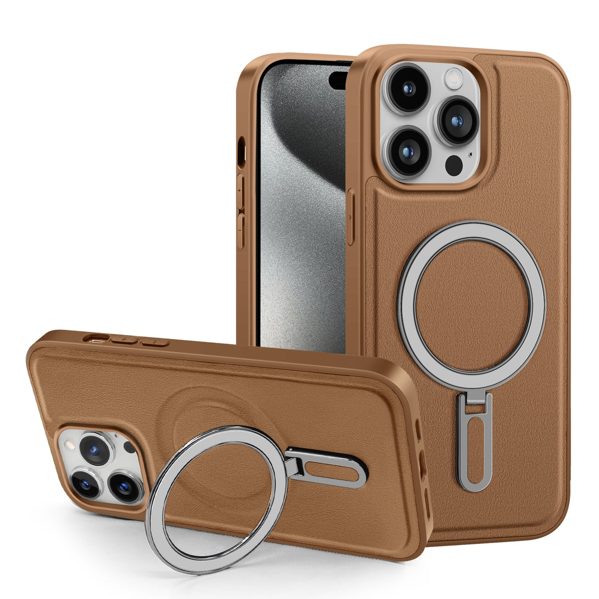 ELECTROPRIME For iPhone 15 Shield MagSafe Magnetic Holder Phone Case(Brown)