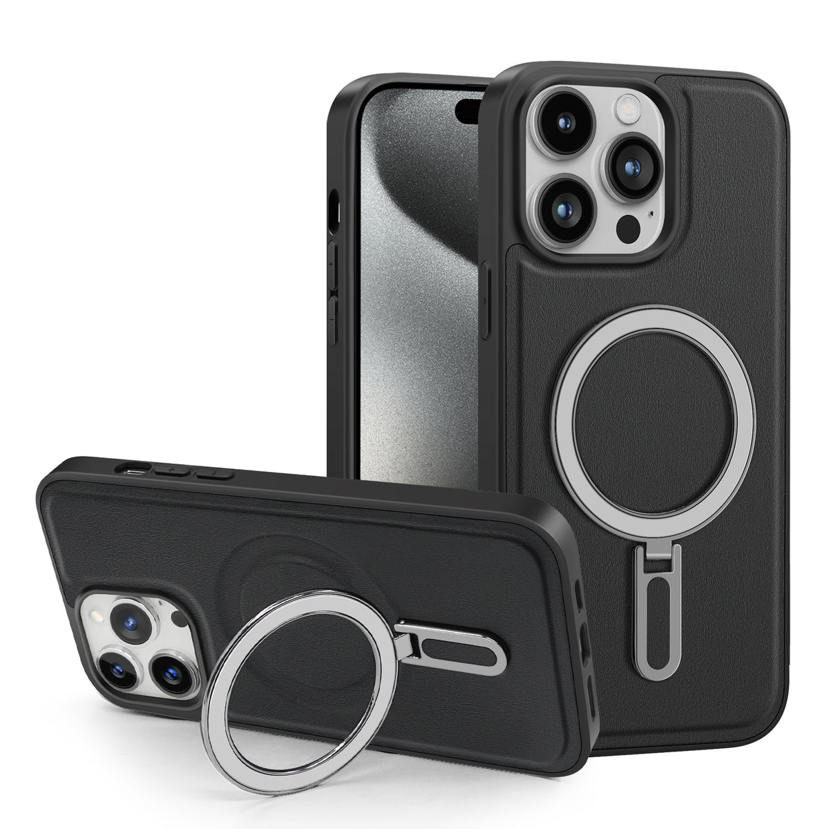 ELECTROPRIME For iPhone 15 Shield MagSafe Magnetic Holder Phone Case(Black)