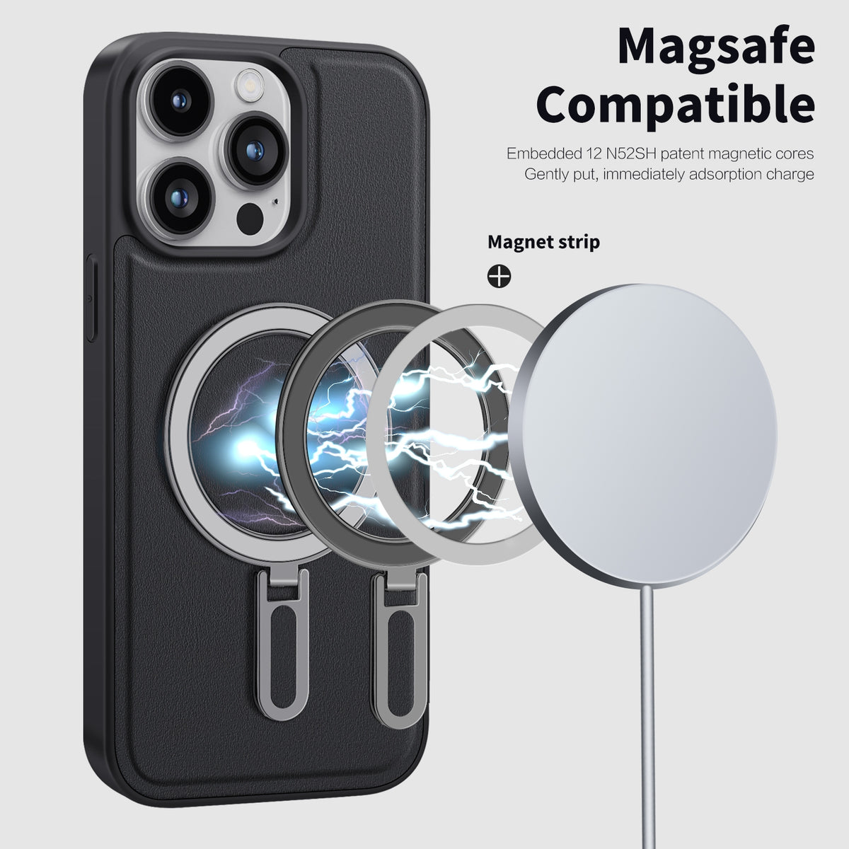 ELECTROPRIME For iPhone 15 Shield MagSafe Magnetic Holder Phone Case(Black)