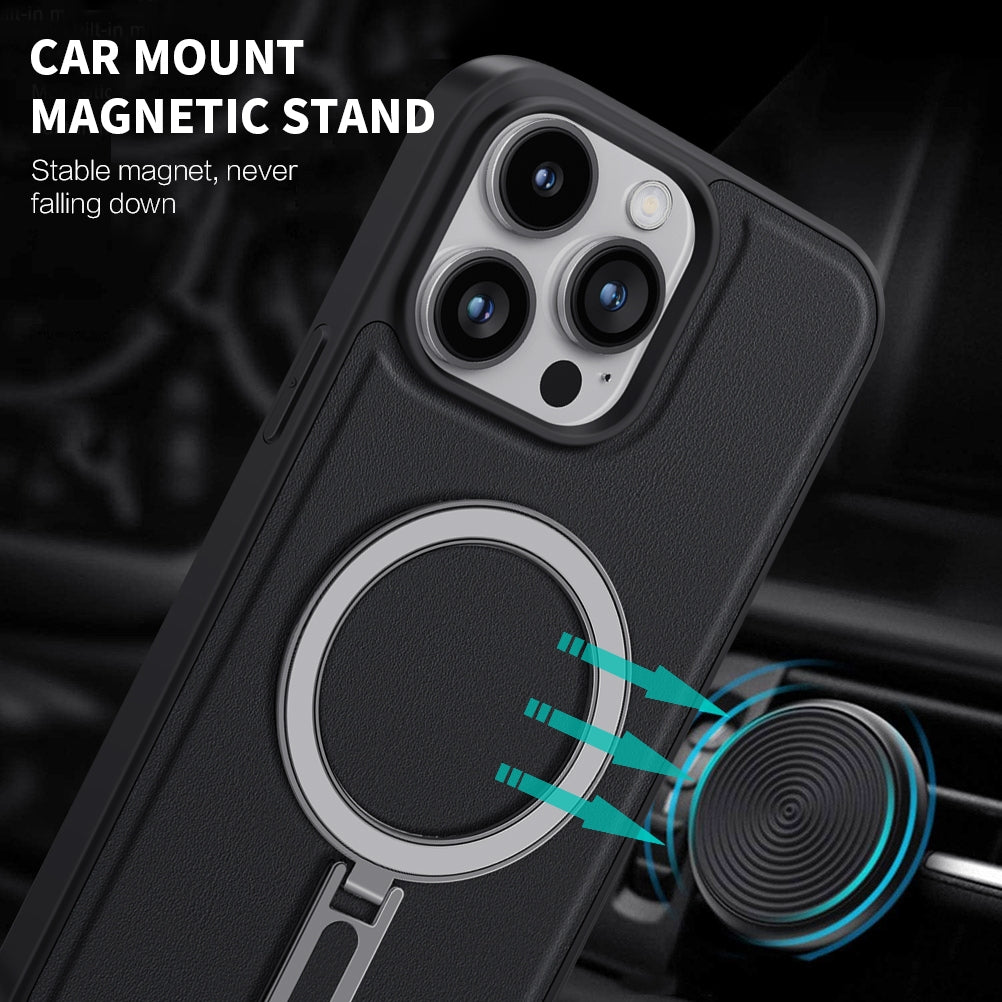 ELECTROPRIME For iPhone 15 Shield MagSafe Magnetic Holder Phone Case(Black)